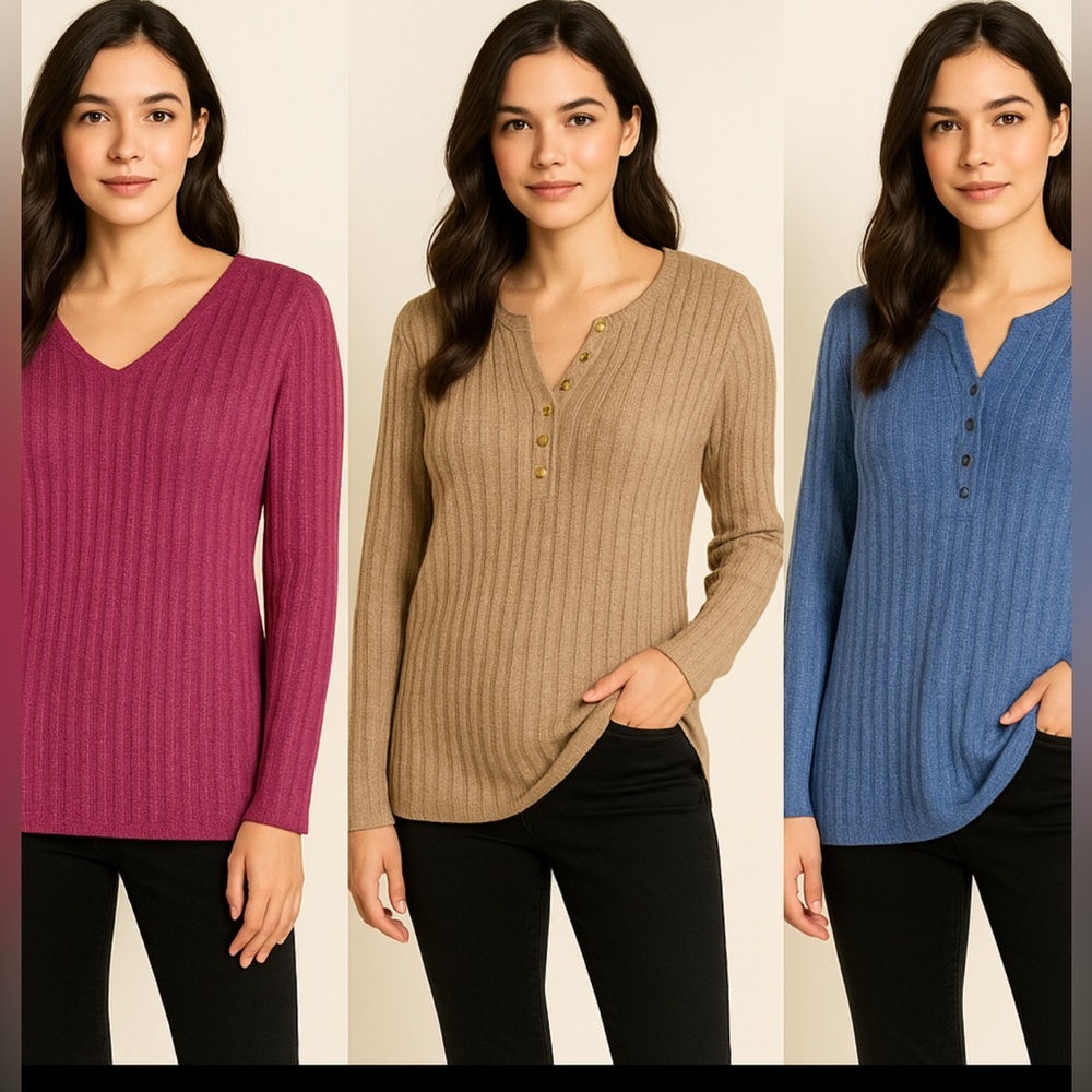Karen Scott Women's Sweater Trio - Blue, Tan, and Pink XL